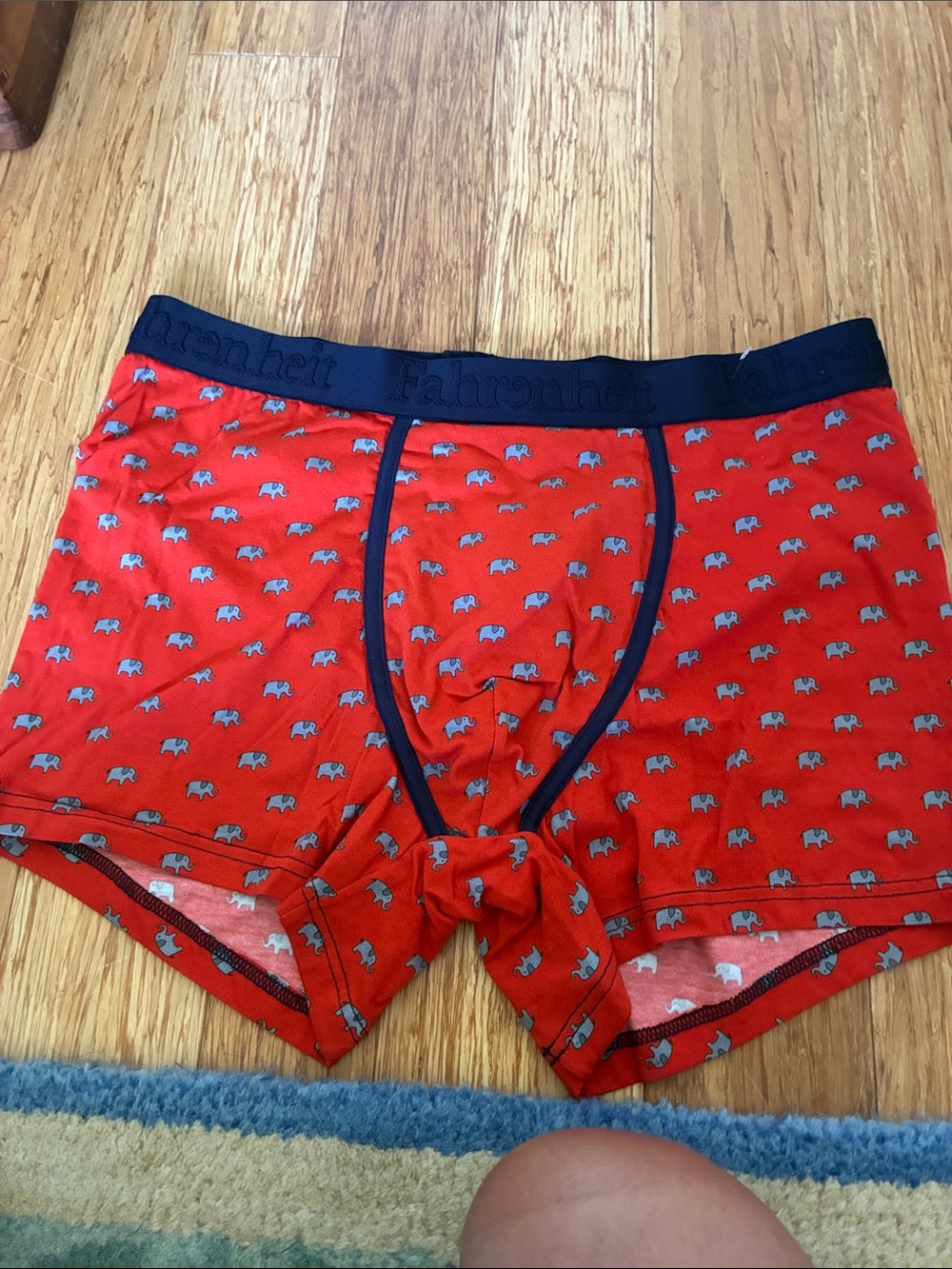 Fahrenheit Red Boxer Briefs with Navy Trim and Elephant Print